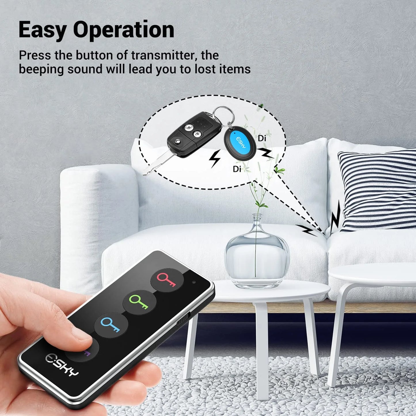 Key Finder, Wireless RF Item Locator Item Tracker Support Remote Control,1 RF Transmitter and 4 Receivers