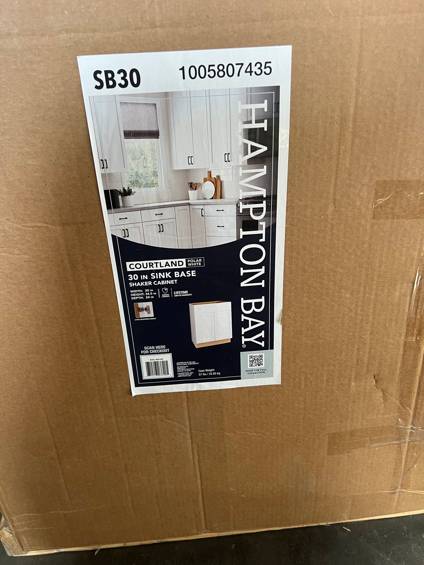Hampton Bay Courtland 30” Sink Base Cabinet – Polar White (Shaker Style)