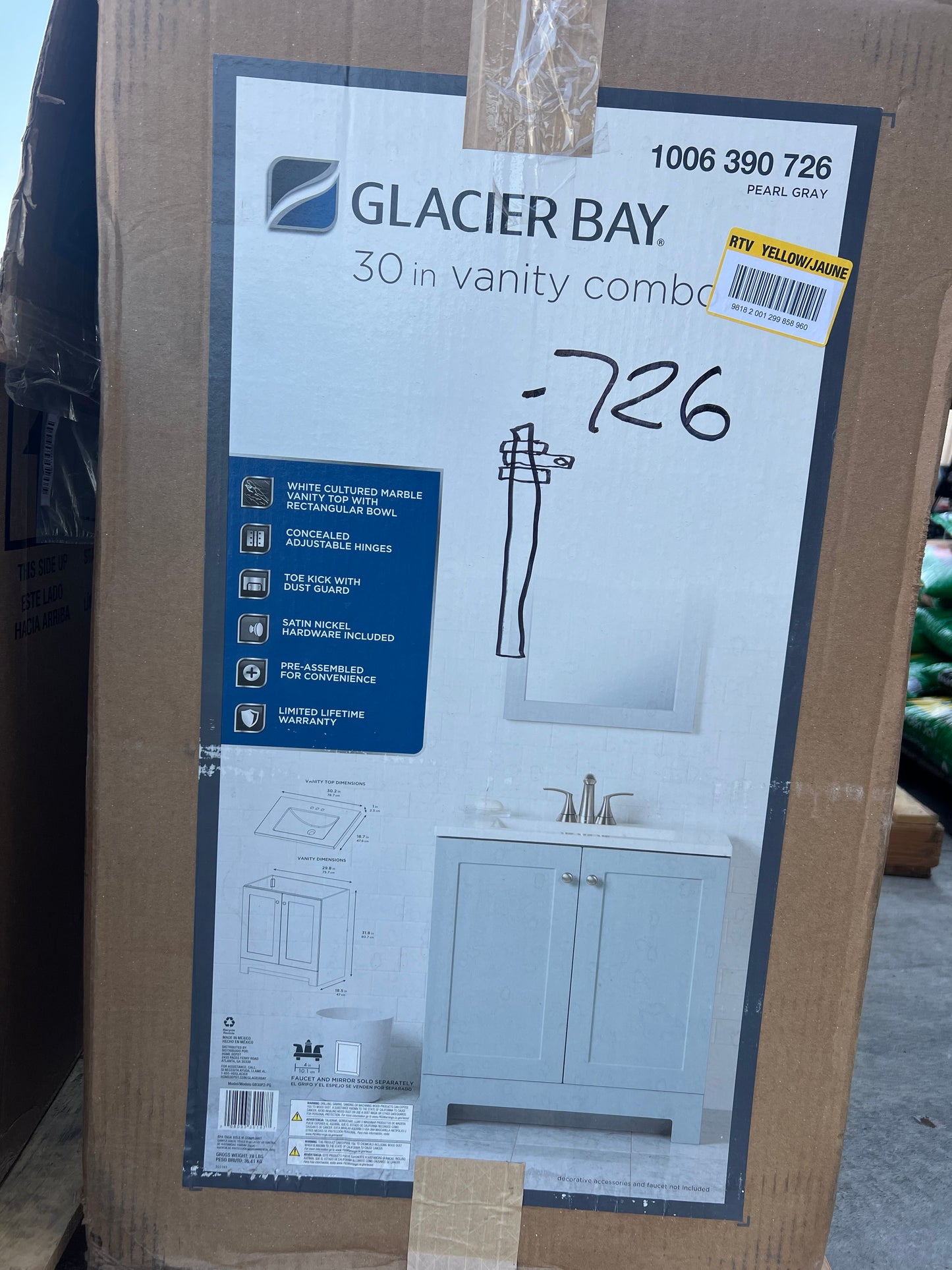 Glacier Bay 30” Vanity Combo – Pearl Gray with White Cultured Marble Top (Open Box)