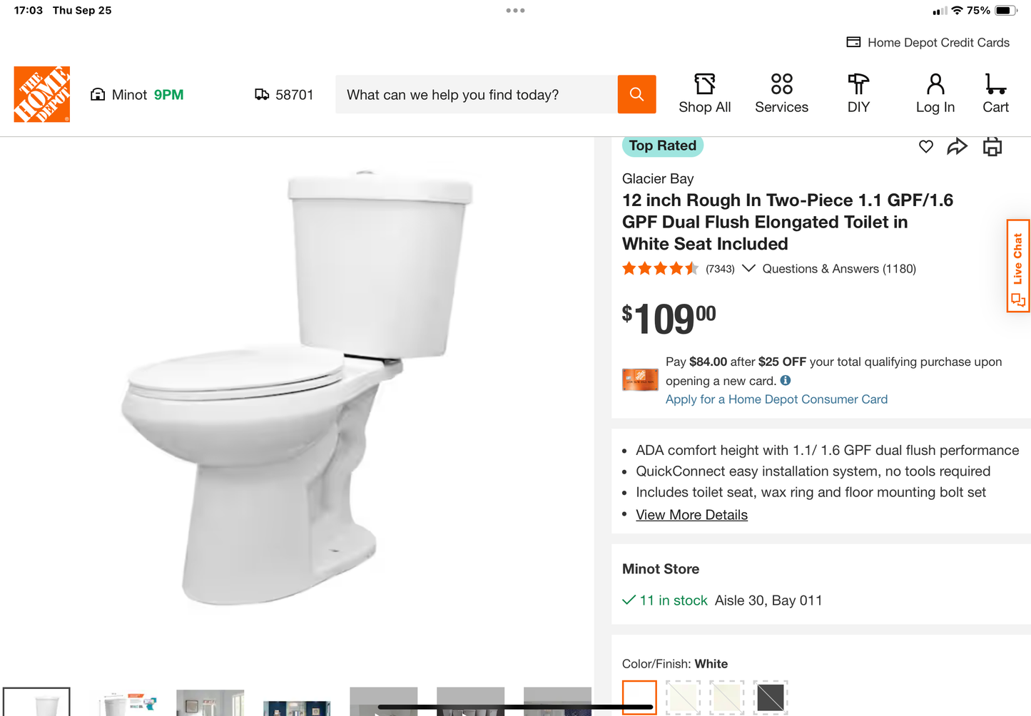 Glacier Bay Pro Series Dual Flush Toilet – 2-Piece High Efficiency, White (Cracked Lid)