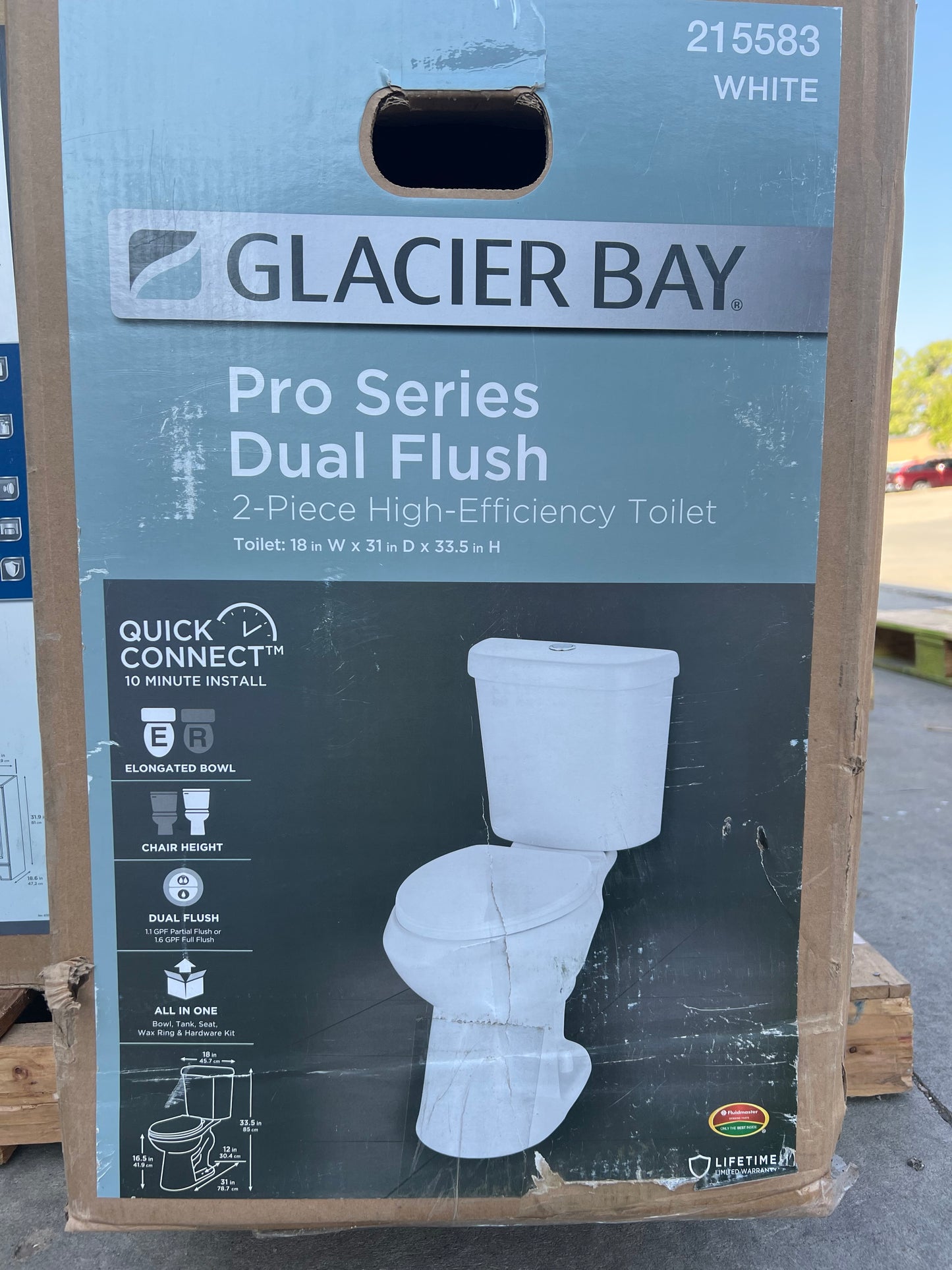 Glacier Bay Pro Series Dual Flush Toilet – 2-Piece High Efficiency, White (Cracked Lid)