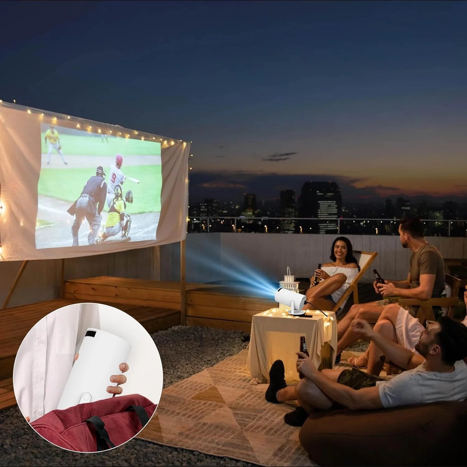 Mini Projector with WIFI 6 and Bluetooth, 4K 1080P Support,Portable 180° Rotatable 130'' Screen Movie Projector Auto Keystone Compatible for Laptop, PC, Smartphone