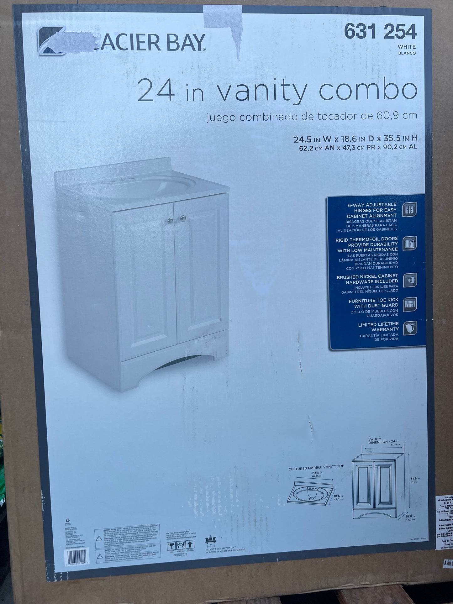 Glacier Bay 24” Vanity Combo – White (Cultured Marble Top)