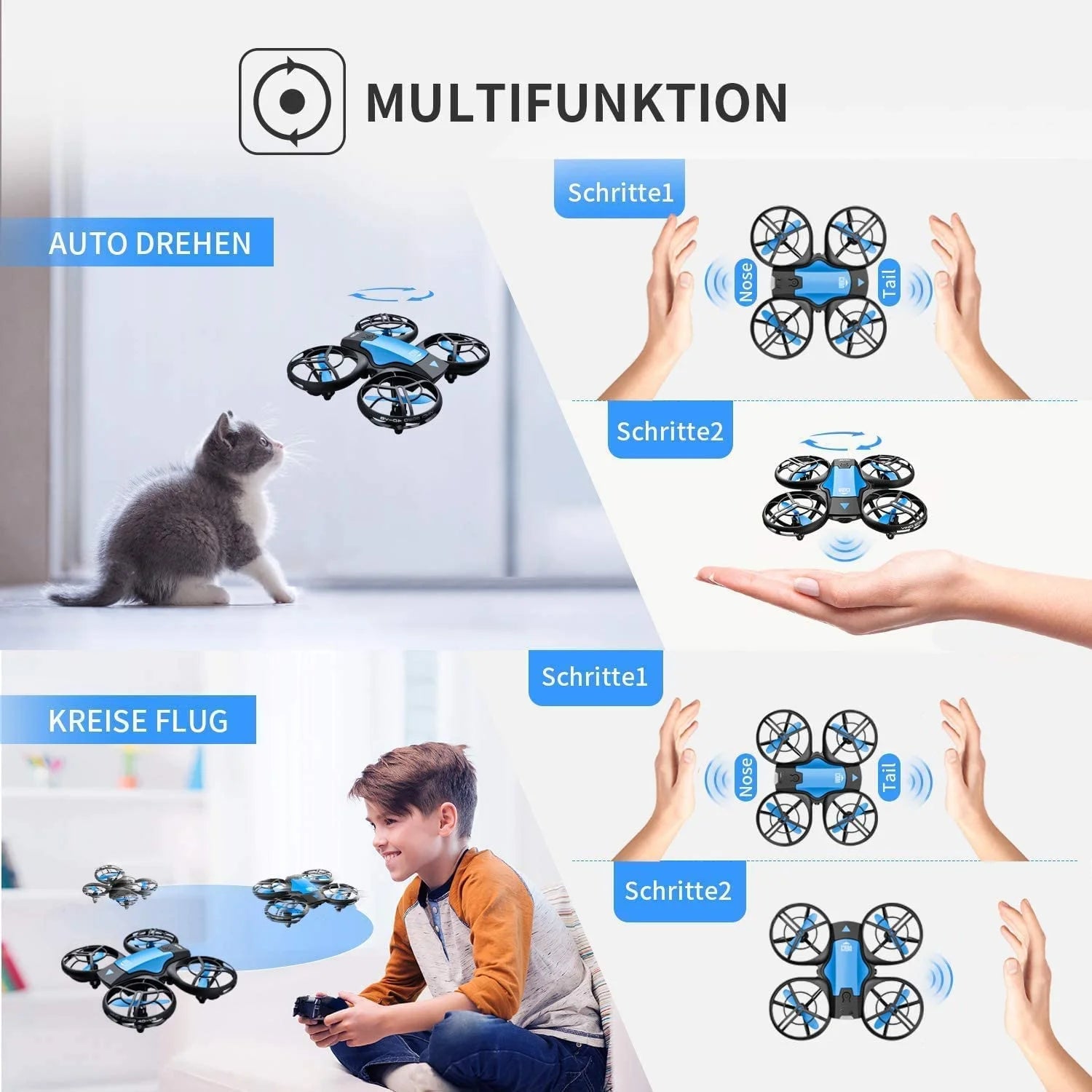 Drone Mini with 720P HD Camera for Adults and Children FPV Real-Time Video, 3 Modular Batteries Blue