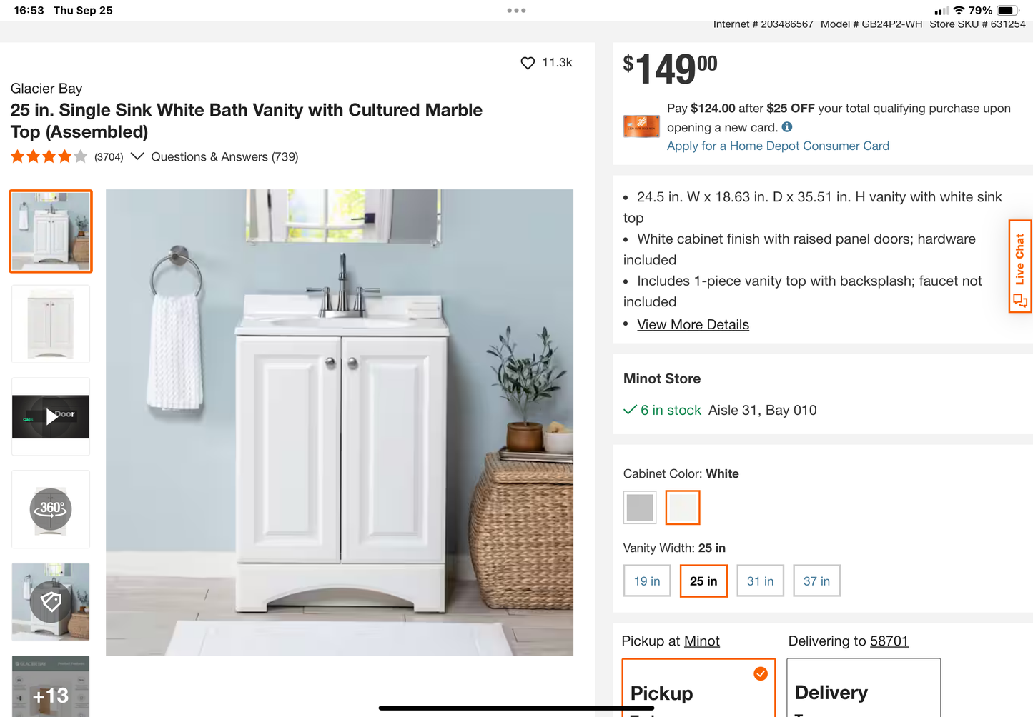 Glacier Bay 24” Vanity Combo – White (Cultured Marble Top)