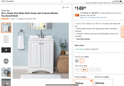 Glacier Bay 24” Vanity Combo – White (Cultured Marble Top)