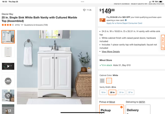Glacier Bay 24” Vanity Combo – White (Cultured Marble Top)