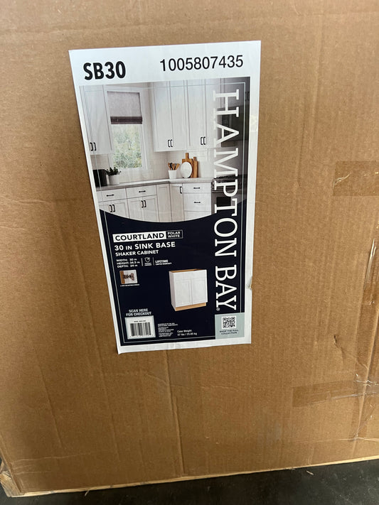Hampton Bay Courtland 30” Sink Base Cabinet – Polar White (Shaker Style)