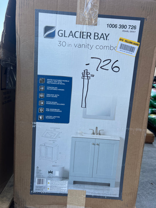 Glacier Bay 30” Vanity Combo – Pearl Gray with White Cultured Marble Top (Open Box)