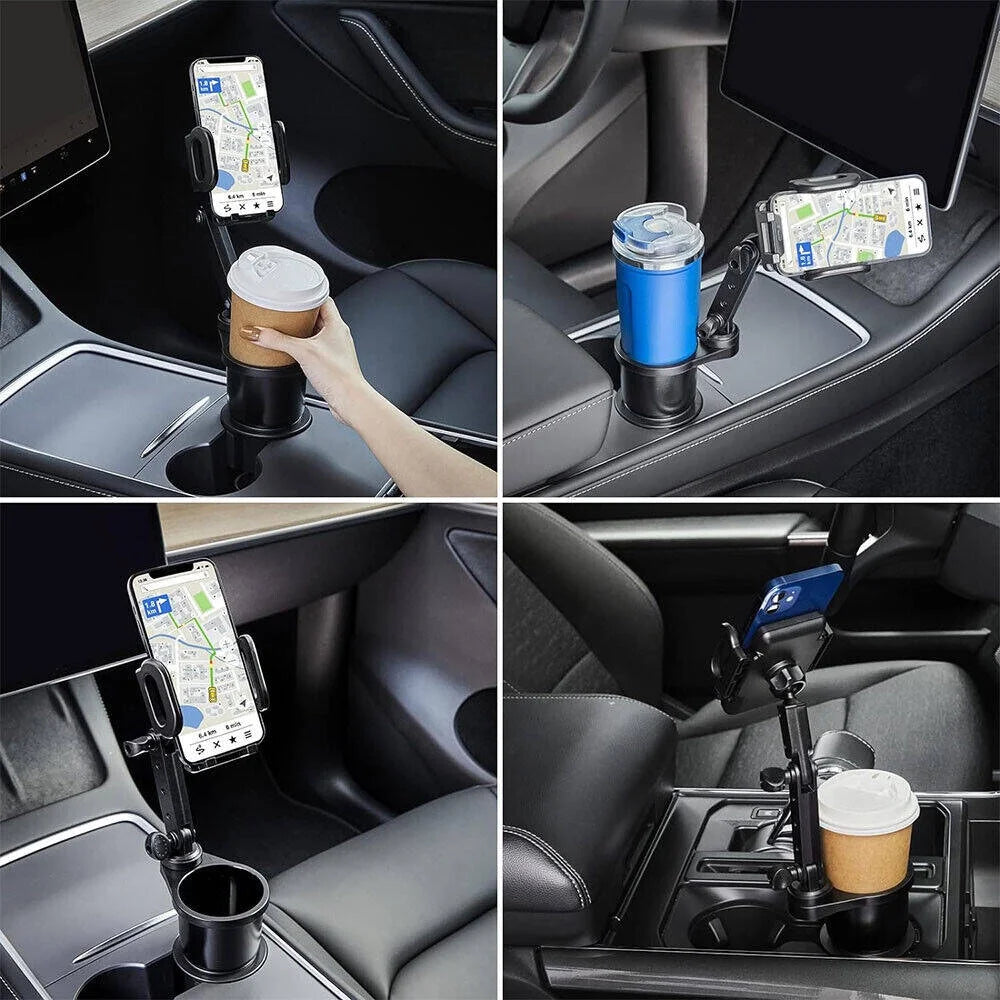 Adjustable Car Cup Holder Phone Mount, 2-In-1 Car Cup Phone Holder with Adjustable 360° Rotation Base + Long Gooseneck, Fits Any Smartphones and Most Bottles