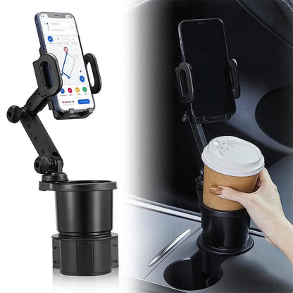 Adjustable Car Cup Holder Phone Mount, 2-In-1 Car Cup Phone Holder with Adjustable 360° Rotation Base + Long Gooseneck, Fits Any Smartphones and Most Bottles