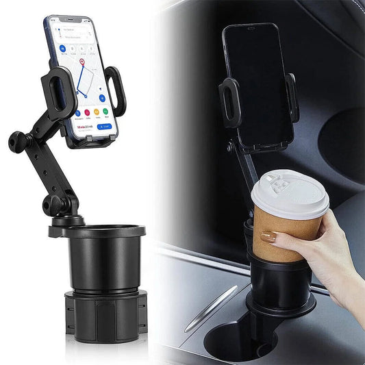 Adjustable Car Cup Holder Phone Mount, 2-In-1 Car Cup Phone Holder with Adjustable 360° Rotation Base + Long Gooseneck, Fits Any Smartphones and Most Bottles