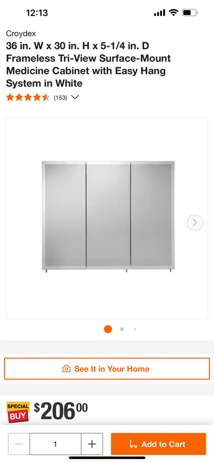 Croydec 36x30 Tri-View Medicine Cabinet
