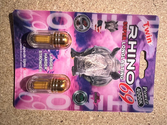 Rhyno 69 4000K Male Performance Supplement – Twin Pack (2 Capsules)
