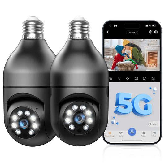 2PCS Security Camera 5G Wifi 2K Light Socket Security Cameras Wireless Wifi Eseecloud, Outdoor Camera 360 Motion Detection Siren Alarm Lightbulb Camera Two Way Talk Color Night Vision