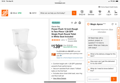 Glacier Bay Power Flush 2-Piece High-Efficiency Toilet – White