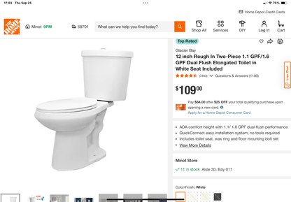 Glacier Bay Pro Series Dual Flush Toilet – 2-Piece High Efficiency, White (Cracked Lid)