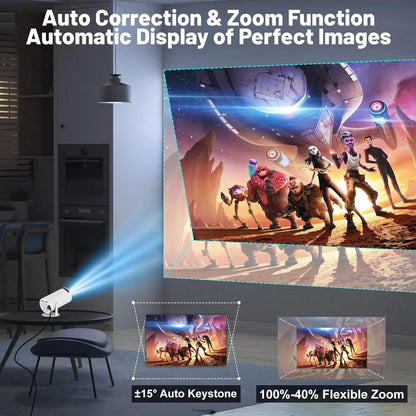 Mini Projector with WIFI 6 and Bluetooth, 4K 1080P Support,Portable 180° Rotatable 130'' Screen Movie Projector Auto Keystone Compatible for Laptop, PC, Smartphone