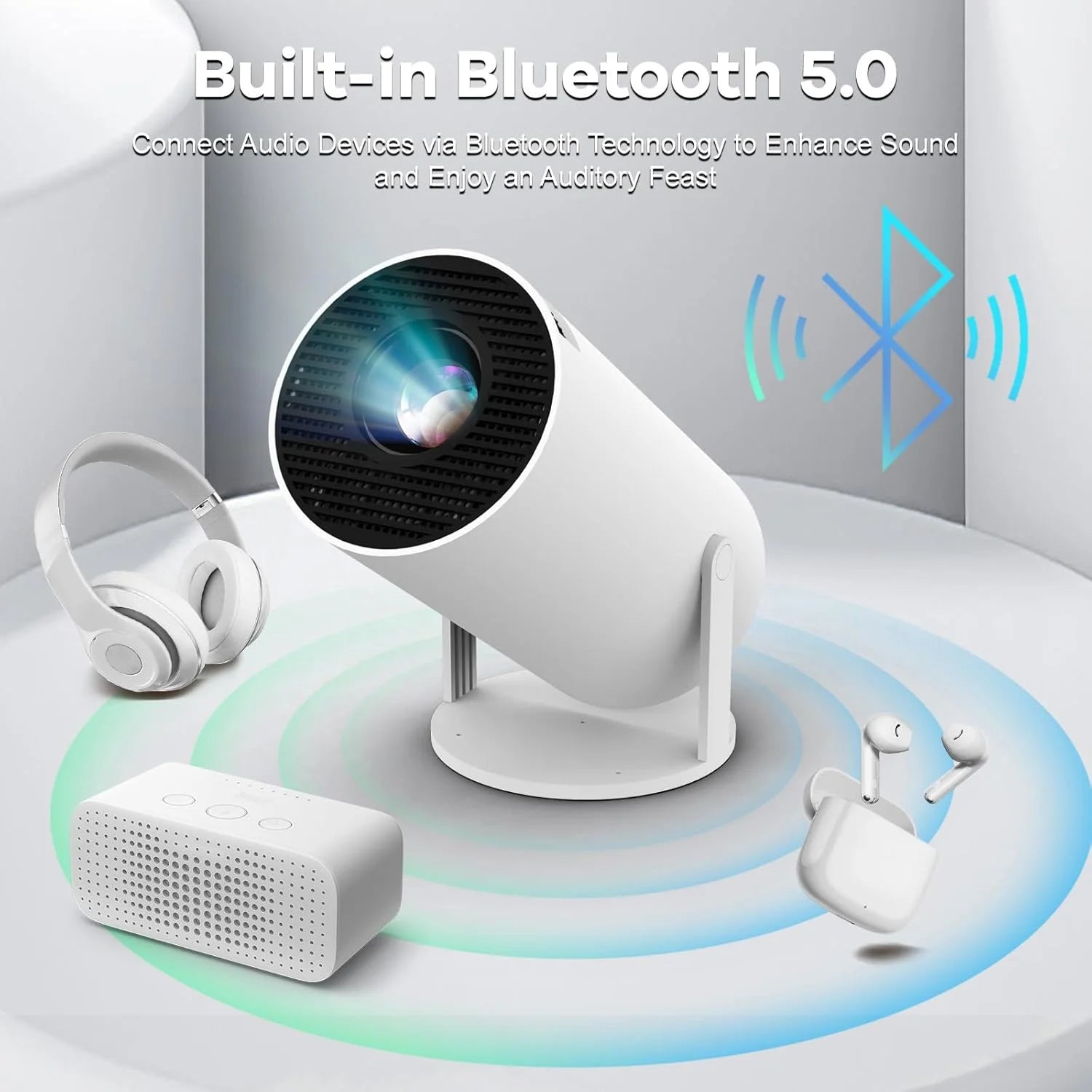 Mini Projector with WIFI 6 and Bluetooth, 4K 1080P Support,Portable 180° Rotatable 130'' Screen Movie Projector Auto Keystone Compatible for Laptop, PC, Smartphone