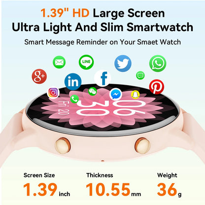 2025 New Women'S Smart Watch 1.39 Inch, with Answer Make Call Message Reminder Function, with Fitness Tracker, for Android Iphone Devices（Pink）