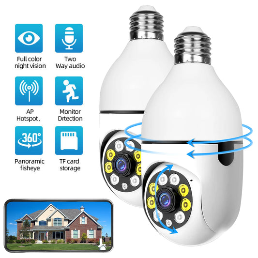 Security Camera Wireless WIFI Light Bulb for Home Outdoor with Night Vision 1080 HD 2 Pack