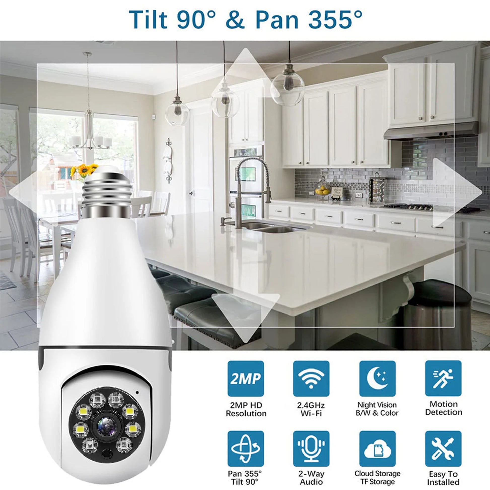 Security Camera Wireless WIFI Light Bulb for Home Outdoor with Night Vision 1080 HD 2 Pack