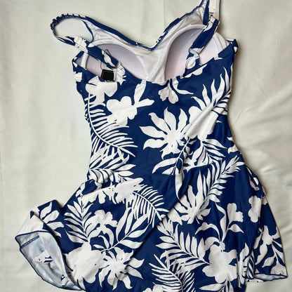 Floral Breeze One-Piece Swimsuit – Blue & White Print (Size L)